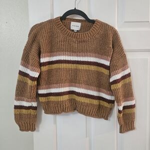 Pink Rose Brown Striped Crew Neck Sweater